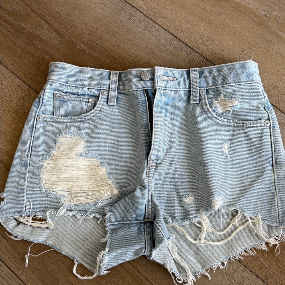 Lovers + Friends Faded Blue Ripped Jean Shorts
